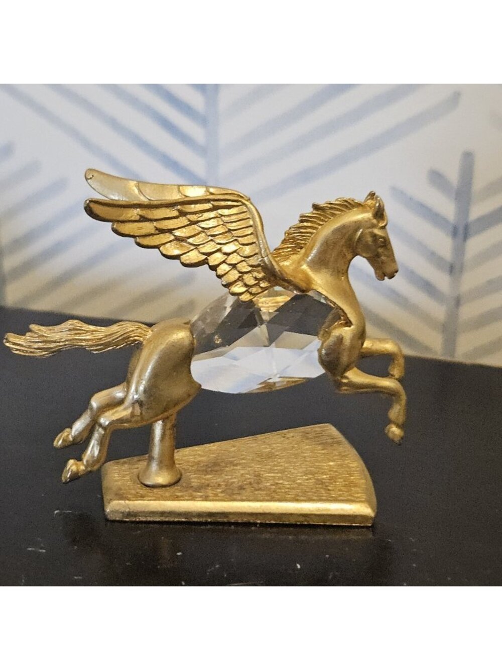 Vintage Manon 1984 Gold Tone & Clear Crystal Miniature Pegasus Figurine